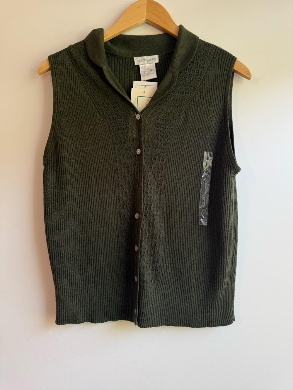 Pierre Cardin Dark Olive Green Sleeveless Knit Button-Front Top
